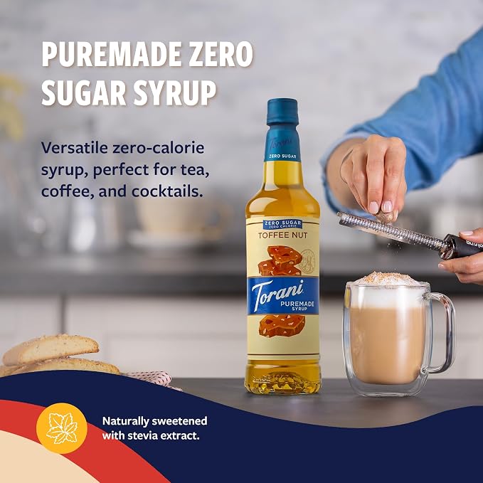 Torani Zero Sugar Puremade Syrup, Toffee Nut Flavoring for Drinks, Pump Included, 25.4 Fl Oz - Image 4