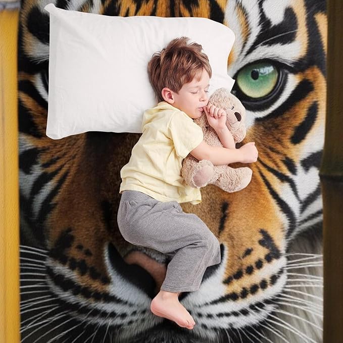 Beautiful Tiger Bamboo Eye Nose Super Soft Throw Blanket, Rustic Whisker Orange Flannel Fleece Decorative Throw for Sofa Couch Bedroom Decor Outdoor Use 60"x80"