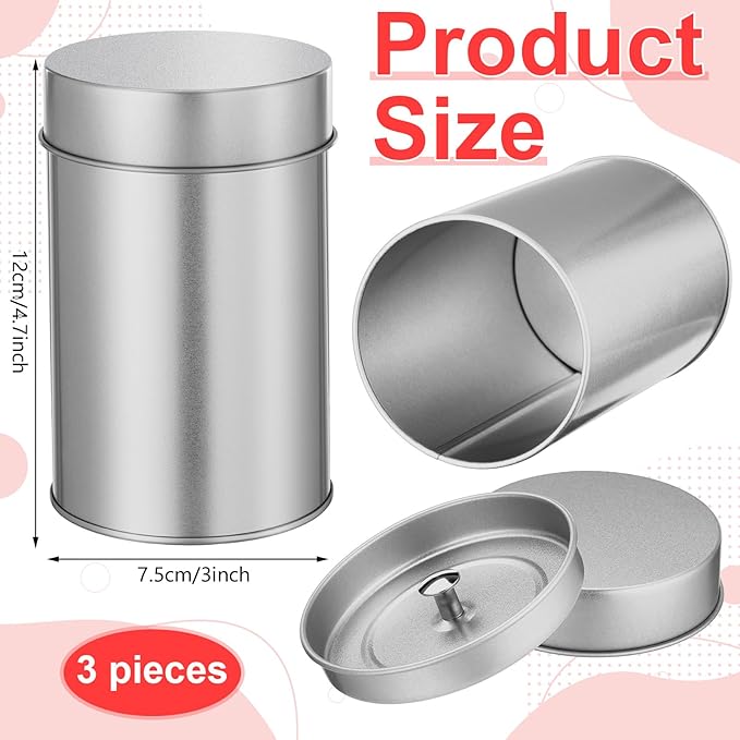 Zopeal 3 Pack Tea Tin Canister with Airtight Double Lids 16 oz Round Metal Tin Can with Lid Double Sealed Small Kitchen Container for Loose Tea Storage Coffee Sugar Candy Herbs and Spices