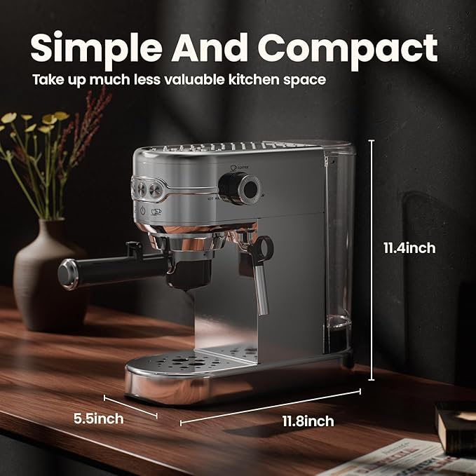 20-Bar Espresso Machine & Coffee Machine – Compatible with N Espresso Capsule & Coffee Ground,Stainless Steel Milk Frother – 34 oz Espresso Cup - Latte Machine & Cappuccino Machine