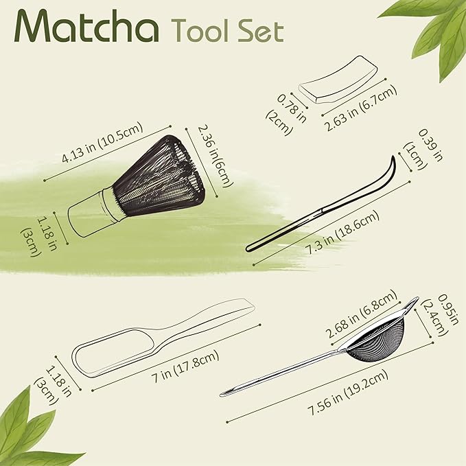Matcha Whisk Set, 5 Pcs Matcha Making Tools Kit, Japanese Ceremonial Matcha Tea Set, Bamboo Matcha Whisk & Matcha Scoop, Tea Spoon, Ceramic Spoon Holder, Powder Starter Sifter