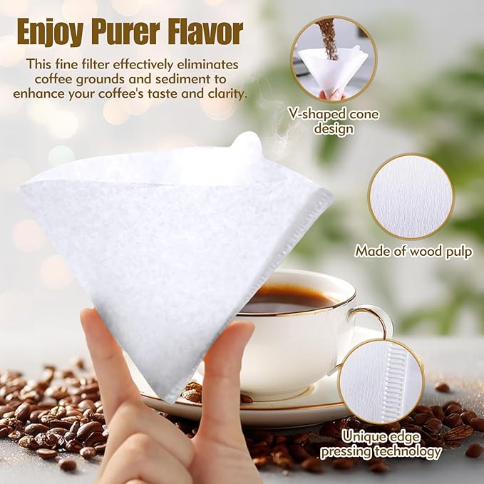 200 Count Coffee Filter, Coffee Filters Disposable No Blowout, Coffee Filters 2 Cone for Drip and Pour OverCoffee Maker (1-4 Cup)