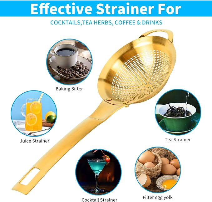 Snailhouse Small Fine Mesh Strainer, 3.15 Inches Stainless Steel Mini Metal Tea Matcha Juice Strainer Sifter Sieve with Handle for Kitchen, Gold