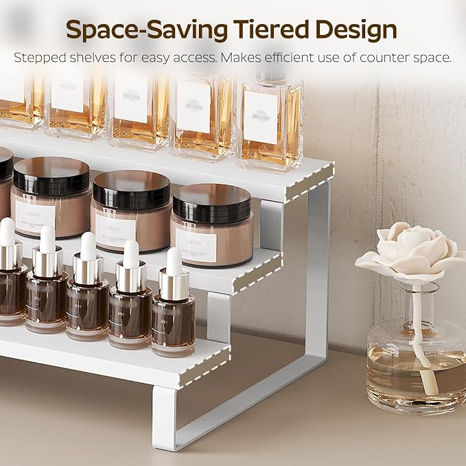 YATINEY Spice Rack, Wooden Display Riser Stand, Set of 2, Vanity Display Stand, Perfume Organizer, Tiered Countertop Organizers, Space Saving, for Kitchen Spices,Syrup, Coffee Mugs, White SR03L2WW - Image 6