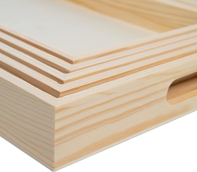 Wooden Nested Serving Trays, Unfinished Rectangle Trays with Cut-Out Handles for Crafts, Ottomans, Serving and Home Décor – Set of 5