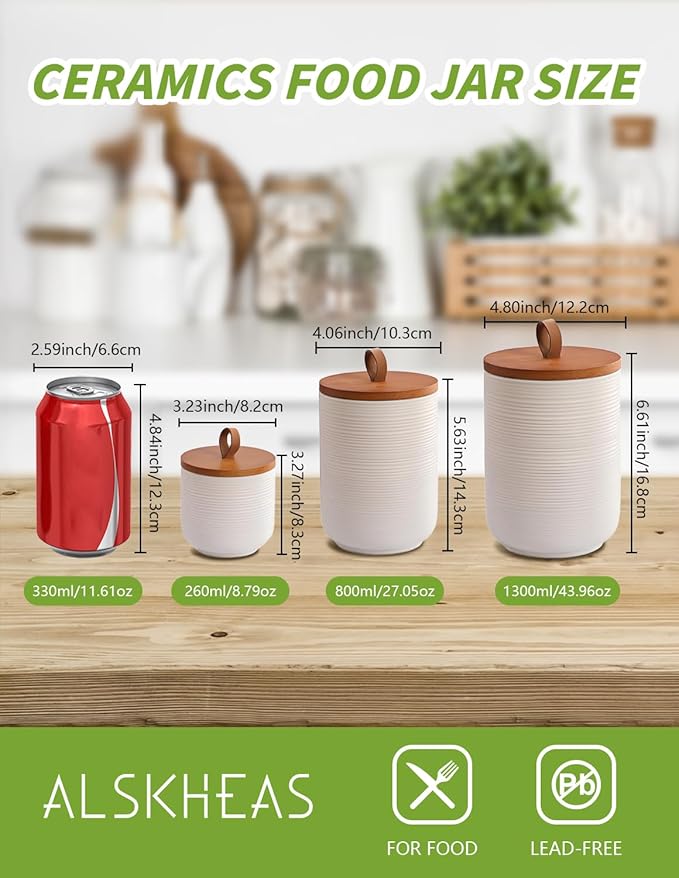 Ceramic Canister Set with Airtight Seal Lid, Kitchen Canisters for Countertop, White Canisters Sets for Flour, Coffee, Bean, Sugar, Tea, Spices and More, Home Decor (Set of 3)