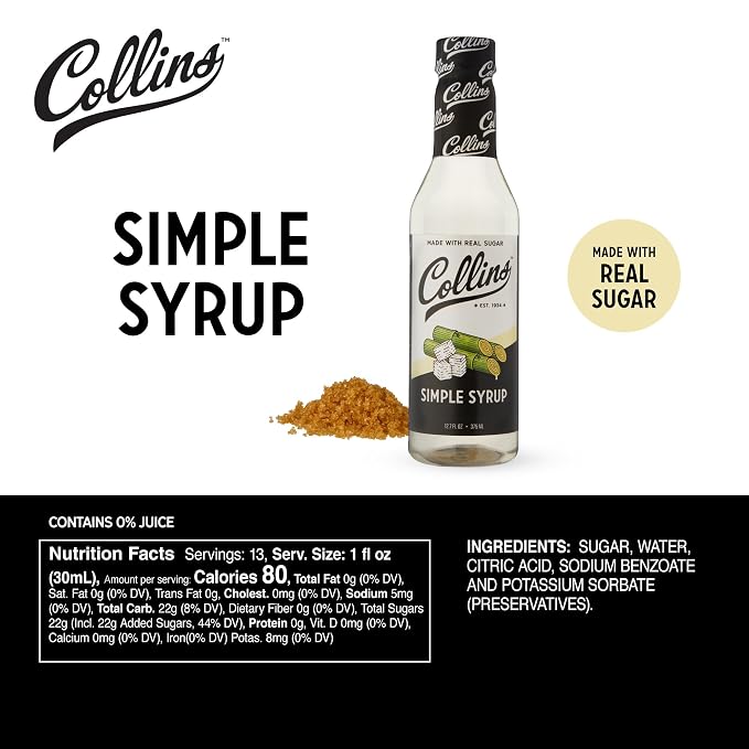 Collins Simple Syrup, Classic Simple Syrup, Soda Water Flavors for cocktails, Old Fashioned Syrup, 12.7 Ounces, Set of 1 - Image 4