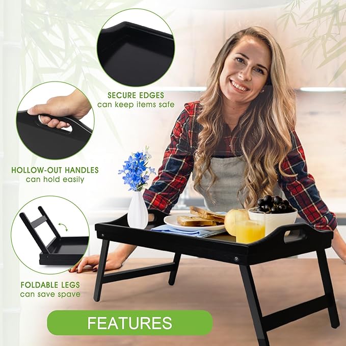 Bed Tray Table with Folding Legs Wooden Serving Breakfast in Bed or Use As a, Platter, TV Table Laptop Computer Tray Snack Tray Large Size
