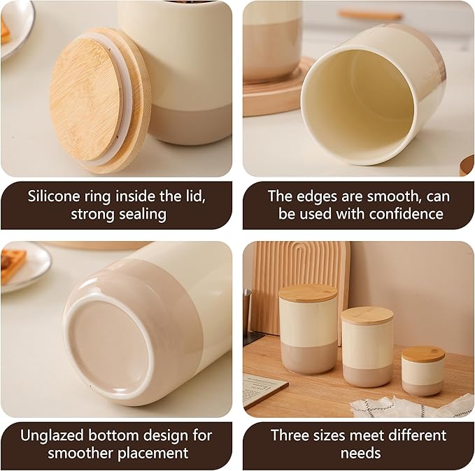 Simcat Airtight Food Storage Containers Kitchen Canisters with Wood Lids Storage Jars for Coffee, Sugar, Tea, Flour, Spice (Middle-27oz)