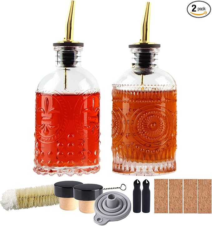 Shining Craft Coffee Syrup Dispenser Bottles Set 2 Pack 7 OZ Simple Small Syrup Bottles Set with Metal Pour Spout Ideal for Coffee Syrups, Condiments, Coffee bar, SC056 (2 pack) by Shining+Craft