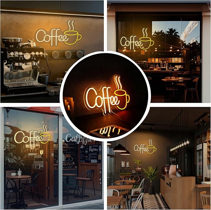 Coffee Neon Sign LED Coffee Lights for Coffee Bar Shop Wall Decor 19.6x11.8 Inch USB Powered Neon Light for Cafe Kitchen Coffee Station Restaurant Pub Home Wall Art Decorative Night Light Sign