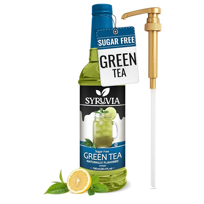 Syruvia Sugar Free Green Tea Flavored Syrup for Drinks, Cocktails, Lemonades, Iced Teas and Desserts – 25.4 fl oz, With Pump by SYRUVIA