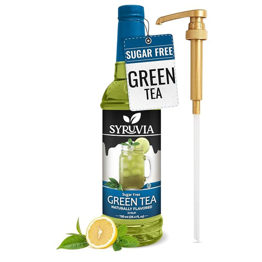 Syruvia Sugar Free Green Tea Flavored Syrup for Drinks, Cocktails, Lemonades, Iced Teas and Desserts – 25.4 fl oz, With Pump by SYRUVIA