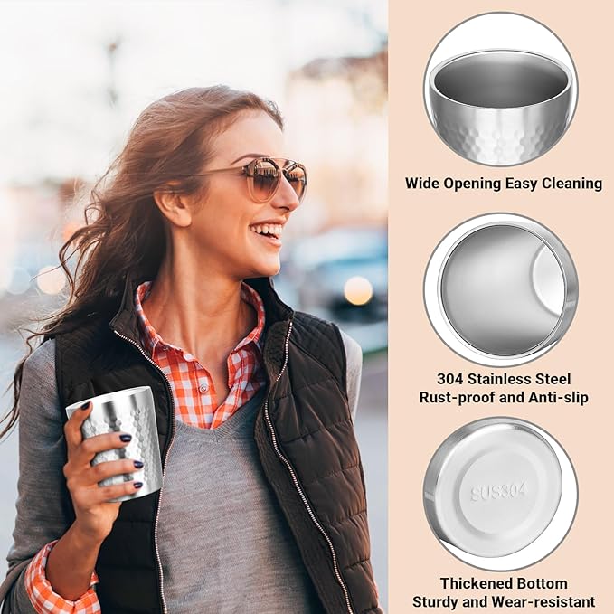 Stainless Steel Cups Double Wall, 10 oz Insulated Tumbler, 4 Pack Unbreakable Stackable Water Tumblers Vacuum Insulated Metal Cup Premium Drinking Glasses for Travel Camping Home Outdoor