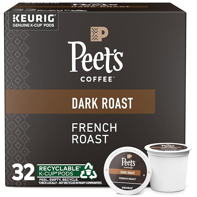 Peet's Coffee, Dark Roast Single Serve Coffee Pods - French Roast 32 Count (1 Box of 32 Pods)