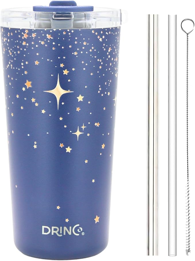 Drinco - 20 oz Stainless Steel Tumbler | Double Walled Vacuum Insulated Mug With Lid, 2 Straws, For Hot & Cold Drinks (20oz North Star)
