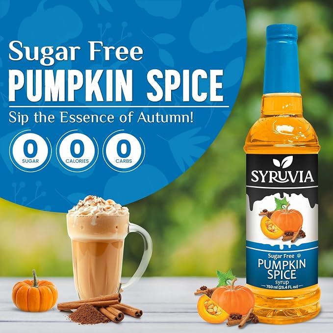 Syruvia Sugar Free Pumpkin Spice Coffee Syrup, Flavored Syrup for Drinks, Lattes, and Desserts – 25.4 fl oz, With Pump - Image 3