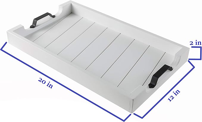 Bamboo Land- Large Wooden Serving Tray with Handle, 20” X 12’’, White, Wooden Tray with Handles, Serving Tray with Handles