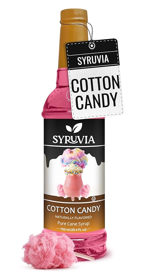 Syruvia Cotton Candy Syrup, Natural Flavors, Syrup for Drinks, Lattes, and Desserts – 25.4 fl oz