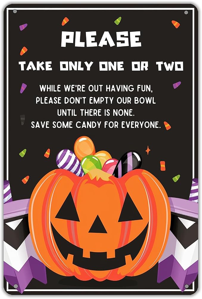 KanaAt Trick or Treat Please Take Only One or Two Tin Sign Halloween Candy Vintage Decor for Home Kitchen Cafe Bar Porch Yard Front Door Party Decor 8x12 inch, diany-m90 by Unknown