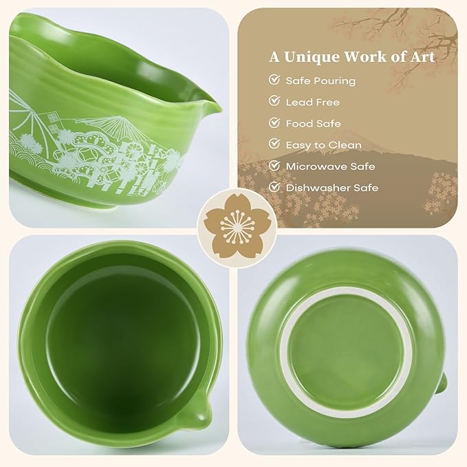 Matcha Bowl Set Kit, Vintage Matcha Whisk Making Tools Ceramic Bowl and Whisk Holder Accessories Gift Set for Women Friends Tea Culture Lovers
