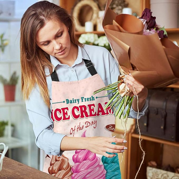 Vintage Ice Cream Design Kitchen Apron for Women Men, Unisex Adjustable Cooking Apron, Waterproof Apron for Home Kitchen, Restaurant, Coffee House - Image 6