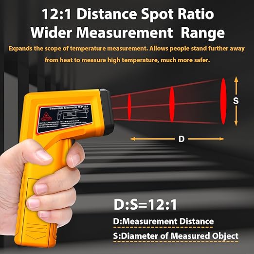 FKM Infrared Thermometer Gun Non-Contact Laser Temperature Gun,-58°F~986°F(-50°C~530°C) AdjustableEmissivity,Digital Thermometer Gun for Industrial,Kitchen Cooking,Oven,Automotive,HVAC,Not for Human