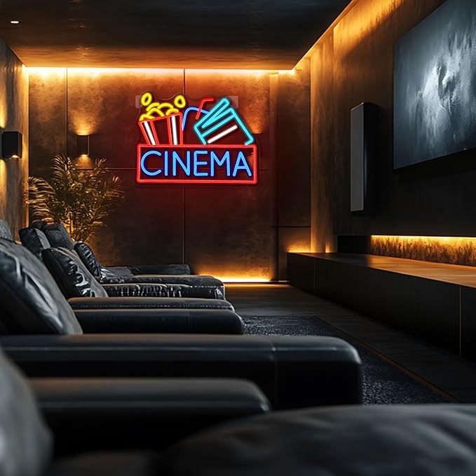 Cinema Neon Sign Dimmable Movie Neon Light Sign for Wall Decor Film Theater Led Signs for Home Bar Movie Night Party Man Cave Film Room Gift 15.7" x 12.2"