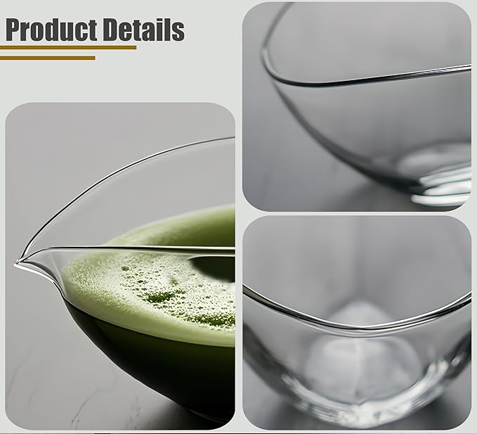 Matcha Bowl with Spout, Lead-Free Glass Tea Bowl with Pour Spout 7 Oz, Japanese Style Chawan, Matcha Ceremony Accessories