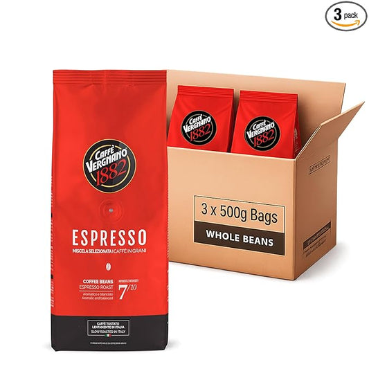 Caffe Vergnano 1882 Espresso Whole Bean Arabica Roast Coffee - Italian Medium Roast Coffee Beans with Notes of Chocolate, Nuts & Caramel, Intensity 7/10, 3.3 lbs