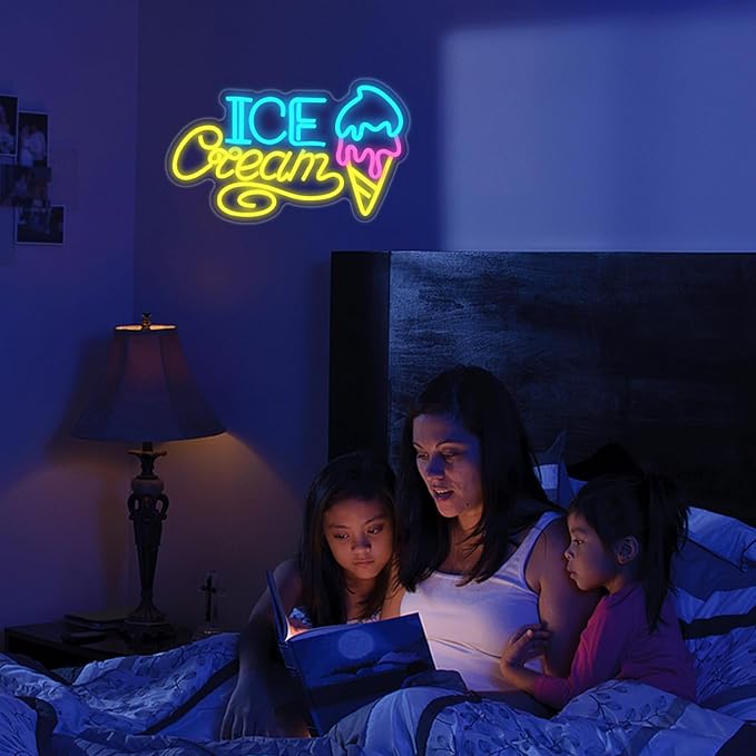 Ice Cream Neon Sign for Wall Decor, Ice Cream Shaped LED Signs Colorful Neon Light Up Sign USB Dimmable Letter Neon Wall Sign for Bedroom Restaurant Cafe Drink Bar Business Ice Cream Shop