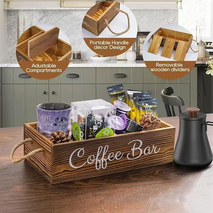 Coffee Counter Storage Rack Wooden Coffee Bar Storage Rack Features Removable Shelves Holds Coffee Pods,Sugar Packets,Stirrers And Tea Sets—Office Coffee Bar Accessories - Image 6