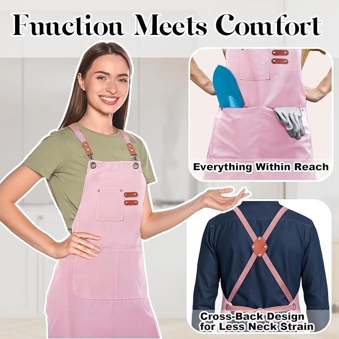 Plus Size Kitchen Apron for Men Women, Cross Back Cotton Canvas Chef Apron - Image 3