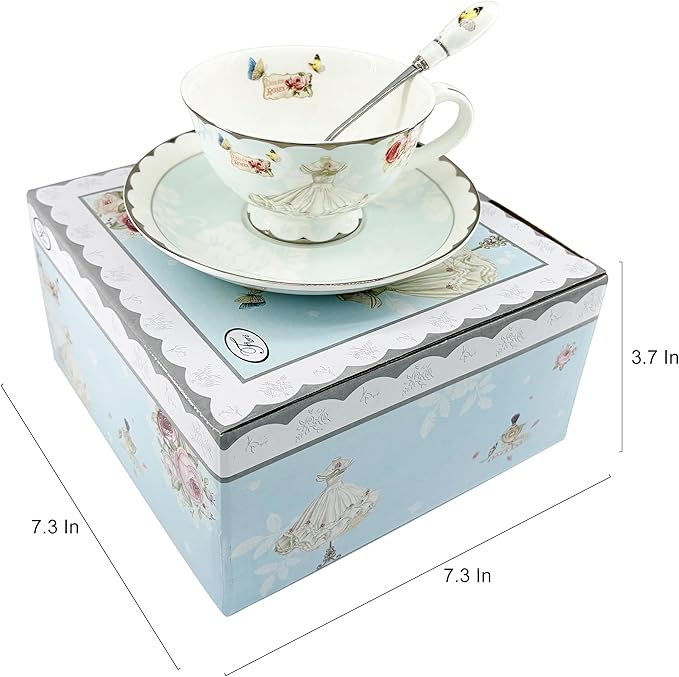 Vintage Ceramic Teacup, Elegant Coffee Cup with Spoon and Saucer Set,Royal Bone China Tea Cups (Wedding)