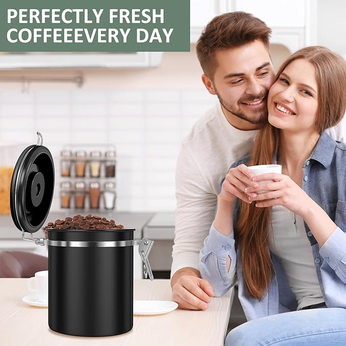 2PCS Coffee Storage Canister 1.5L 51OZ Double Airtight Coffee Beans Container with Date Locator 304 Stainless Steel Kitchen Food Storage Container with Spoon For Coffee Tea and Sugar