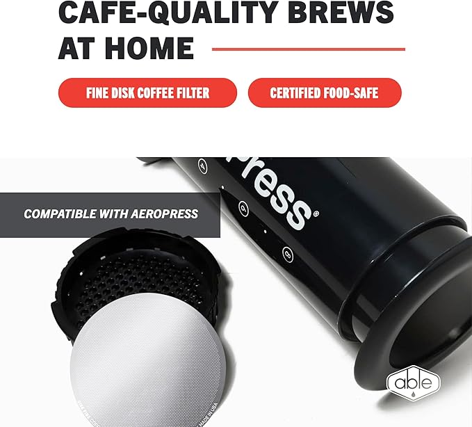 Able - DISK Stainless Steel Coffee Filter, AeroPress Coffee Maker-Compatible, AeroPress Accessories for Home & Cafes, 2.45” diameter 152-Micron Fine, Pack of 1