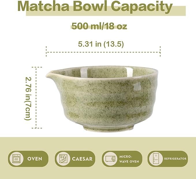 Matcha Bowl with Spout, 500 ml/18 oz Ceramic Matcha Mixing Bowl, Japanese Ceremonial Matcha Chawan for Matcha Powder/Salad/Fruit/Soup/Tea - Wave Style Matcha Bowl