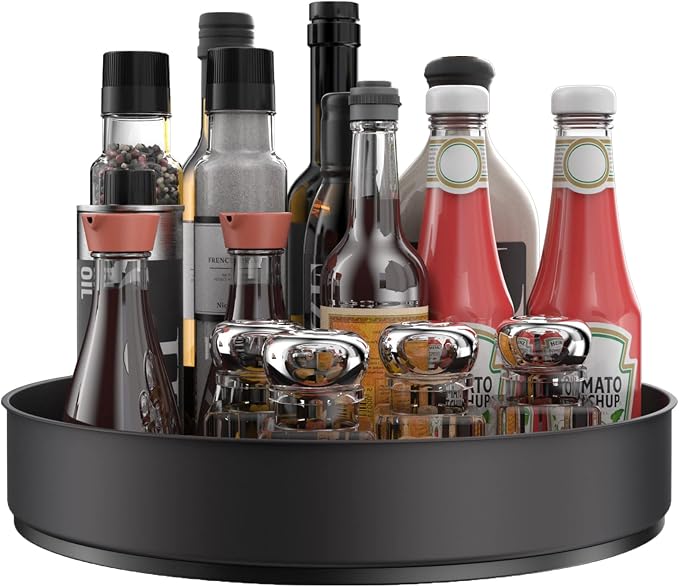 VAEHOLD Lazy Susan Stainless Steel Black Spice Rack Turntable for Pantry Cabinet - Decorative Trays Storage Containers Organizer for Kitchen Cabinet, Snacks, Bathroom (10 inches) by VAEHOLD