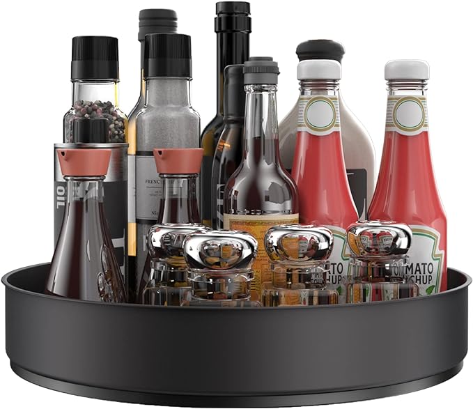 VAEHOLD Lazy Susan Stainless Steel Black Spice Rack Turntable for Pantry Cabinet - Decorative Trays Storage Containers Organizer for Kitchen Cabinet, Snacks, Bathroom (12 inches) by VAEHOLD