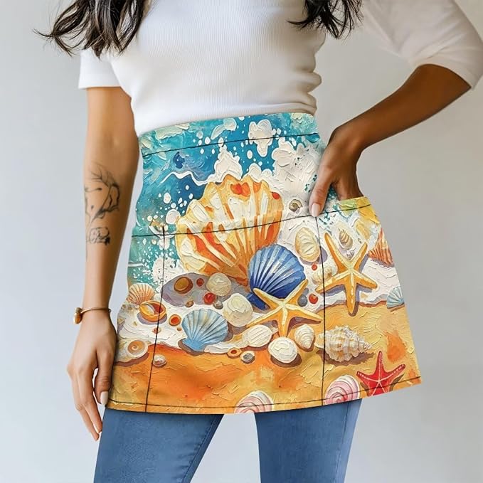 Server Apron with 3 Pockets 13 Inch Short Half Waist Aprons Waterproof Cooking Aprons for Women Men - Image 2