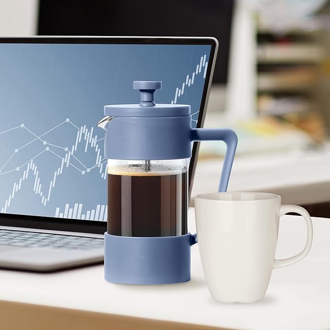 Oggi French Press Coffee Maker (12oz)- Borosilicate Glass, Coffee Press, Single Cup French Press, 3 cup Capacity, Blue