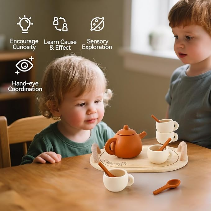 Silicone Tea Set for Toddlers – Kids Tea Set for Girls & Boys, Pretend Play Tea Party Set with Teapot, Cups & Spoons – Safe Tea Sets for Toddlers 3-5 Years Old