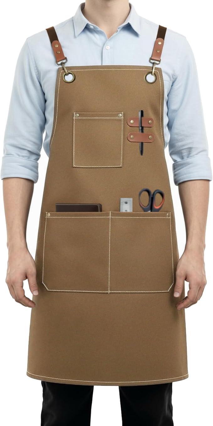 Aprons for Men Women with 3 Pockets, 16oz Cotton Canvas Chef Apron | Crossback Heavy Duty Kitchen Apron for Cooking, Durable Work Apron for Grilling, Baking, Hairstylist, Bartender, Barista, Art by Unknown
