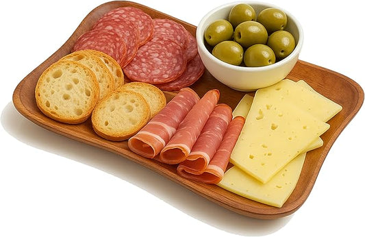 Woodard & Charles Acacia Wood Large Pinched Serving Tray for Serving, Charcuterie, Sushi, Cheese, Hors D ‘Oeuvres, Sandwiches, and More, 11.5" x 7.25"