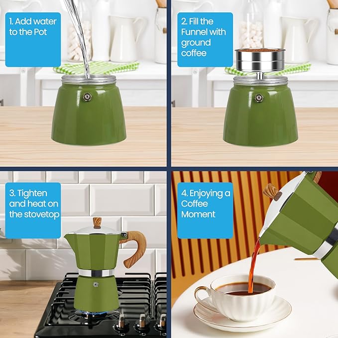 3 Cup Moka Pot Aluminum 150ml Italian Coffee Maker Stovetop Espresso CoffeeMakers Mocha Pot Percolator for Electric Ceramic Stove Classic Greca Cafe Makers Portable for Easy Brewing