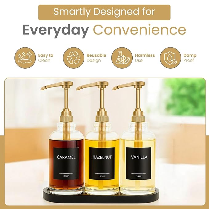 4-Pack Gold Plastic Bottle Syrup Pumps – Fits 750ml / 25.4 oz Bottles – Compatible with Torani & More – IMPORTANT: Will Not Fit Glass Bottles – Coffee Syrup Dispenser - Image 4