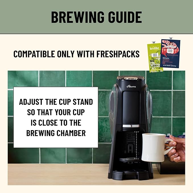 Flavia Aroma Brewer Bundle with 84 Freshpacks and 1 Merchandiser - Coffee Machine, Makes Coffee, Lattes, Tea, and other Hot or Iced Beverages with Single-Serve Freshpacks, Multiple Brew Sizes, Grey