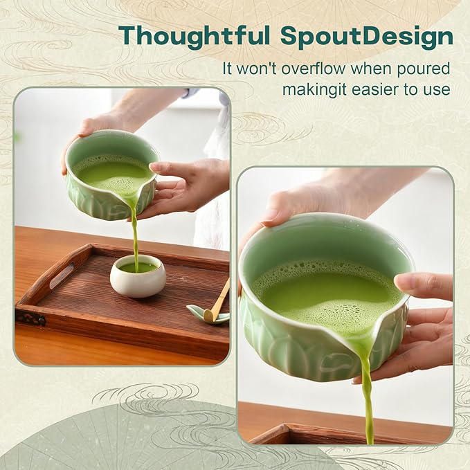 ZentButCool Matcha Set Includes Ceramic Matcha Bowl, Bamboo Whisk (Chasen), Scoop, Stainless Steel Matcha Sifter, And Whisk Holder (Red)