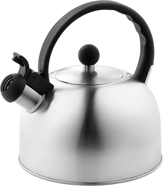 Venoly 2.5 Liter Whistling Tea Kettle - Modern Stainless Steel Whistling Tea Pot for Stovetop Hot Water Boiler with Cool Grip Ergonomic Handle (Silver, 2.5 Liter)