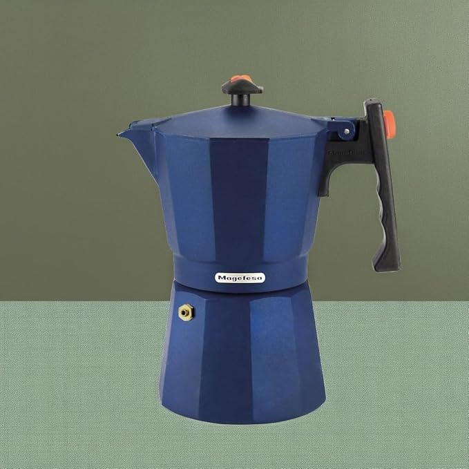 Magefesa Colombia Blue Stovetop Espresso Moka Pot, 6-Cup/10 oz, Italian Coffee Maker for Cuban Coffee, Extra-Thick Aluminum, Heat-Resistant Handle, Safe & Easy-to-Use, Greca Coffee Maker